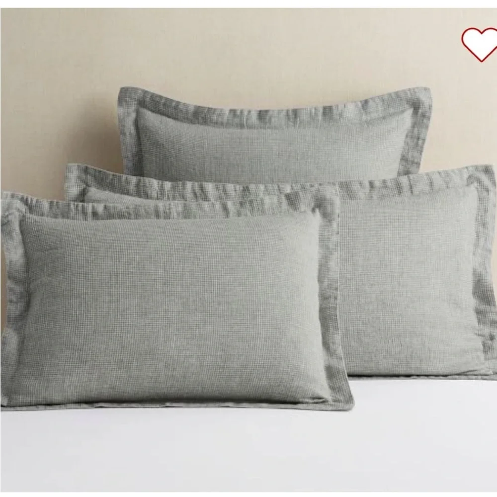 New Set 2 Pottery Barn Belgian Flax Linen Waffle Weave Standard Sham Covers Grey